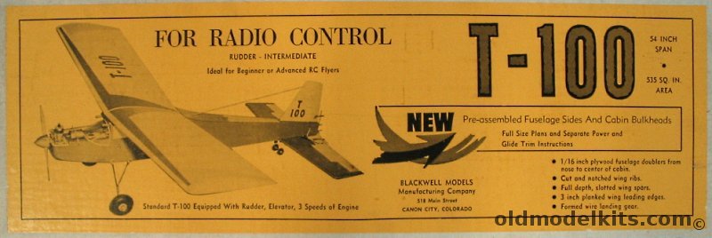 Blackwell Models T-100 - 54 inch Wingspan RC Airplane Model plastic model kit